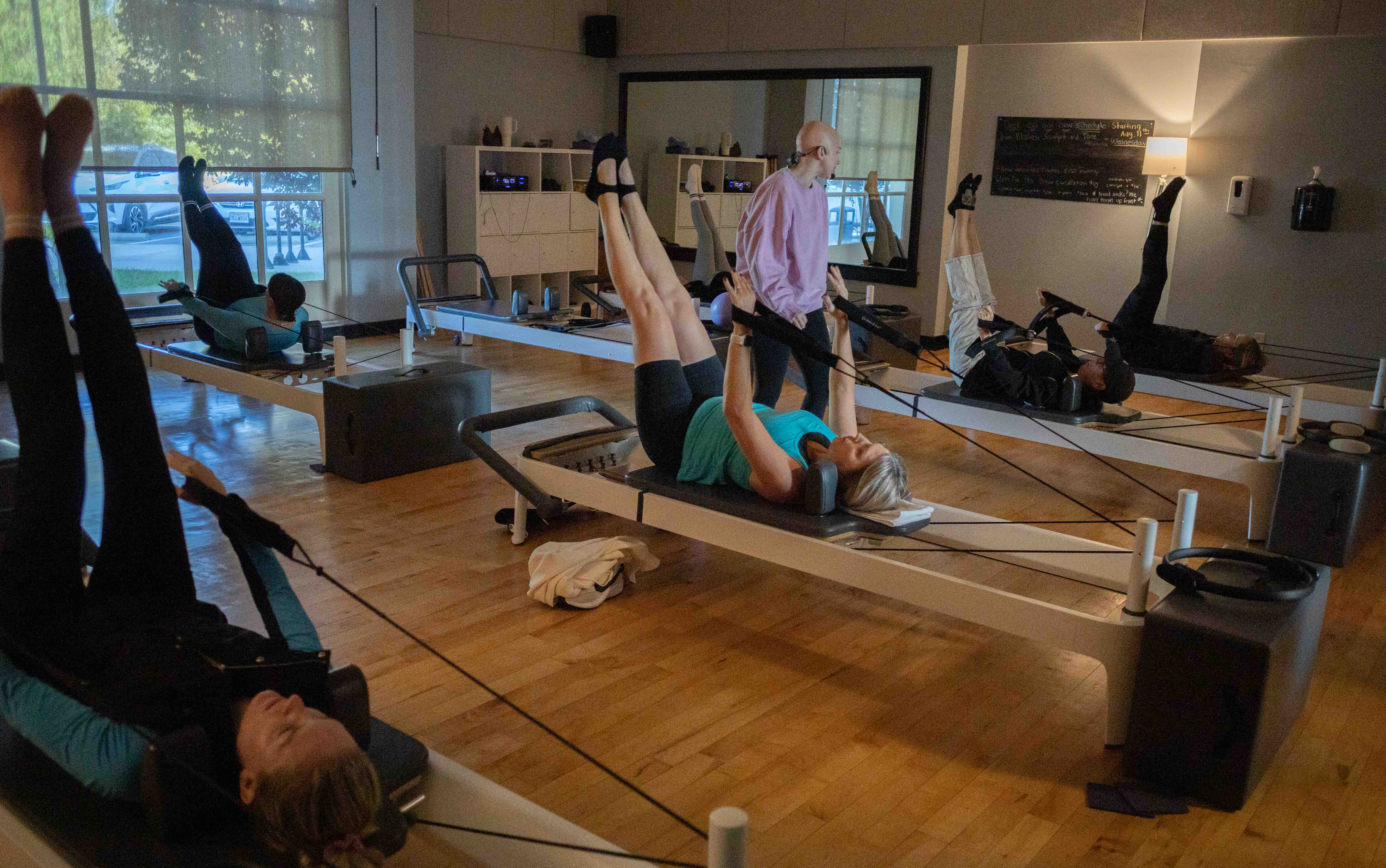 Group reformer Pilates class