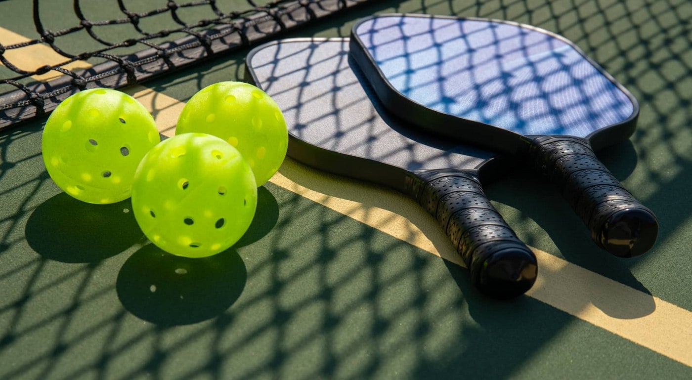pickleball paddle and ball